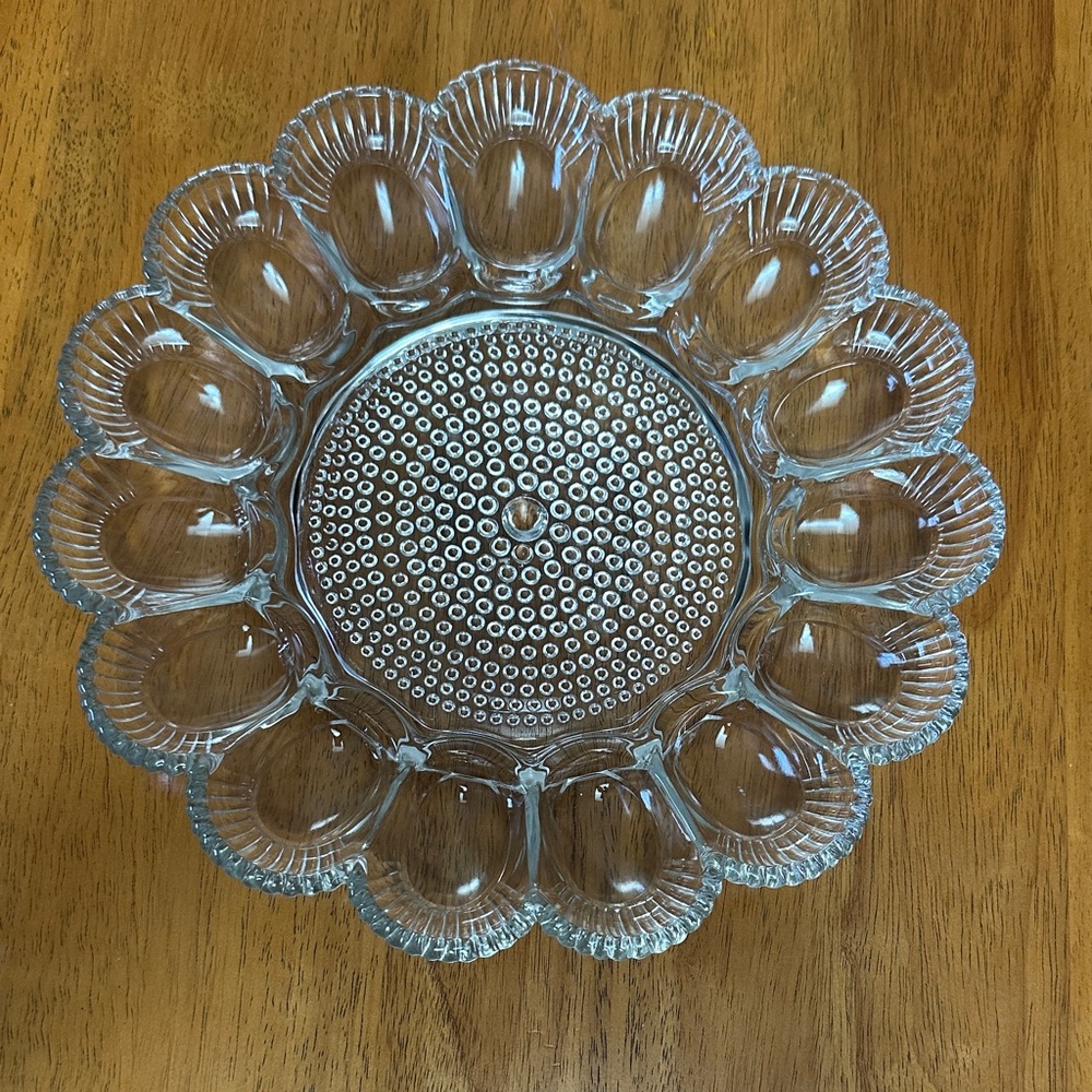 Indiana Glass Hobnail Elegant Clear Glass Deviled Egg Platter. 11.25”.